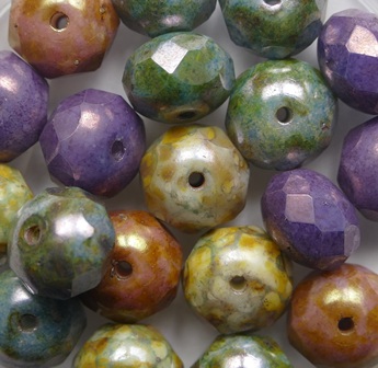 0100666 Opaque White Mixed Coated Gemstone Donut Facet 6x9 mm color 03000-xxxxx