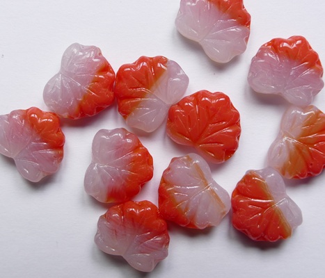 MPL-X1321 White Opal Red Maple Leaf Beads
