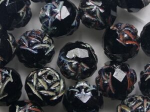 Opaque Jet Dark Travertin Facetted Roses Czech Glass Beads 8 mm