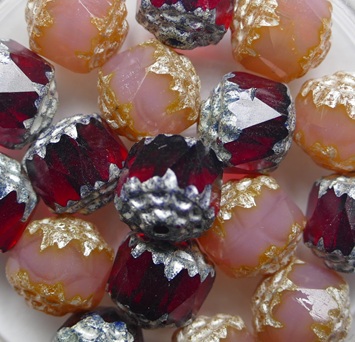 0070518 Mixed Dark Siam Ruby- Pink Opal Old Silver Washed Cathedral Facet 8 mm Mixed Dark Siam Ruby- Pink Opal Old Silver Washed Cathedral Facet 8 mm