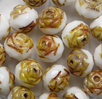 0140314 Chalk White Dark Travertin Facetted Roses Czech Glass Beads 8 mm color 03000-86805 Chalk White Dark Travertin Facetted Roses Czech Glass Beads 8 mm