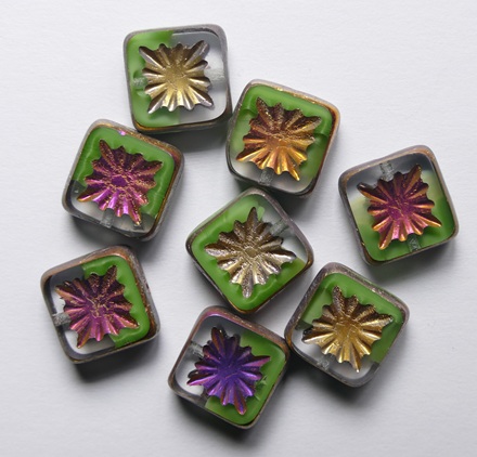 0100660 Crystal Opal Green Full Sliperit Squared Kiwi Table Cut Bead color 56018-29503 Crystal Opal Green Full Sliperit Squared Kiwi Table Cut
