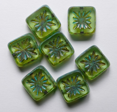 0100661 Peridot Travertin Turquoise Washed Squared Kiwi Table Cut Bead color 50500-86800-33310 Peridot Travertin Turquoise Washed Squared Kiwi Table Cut