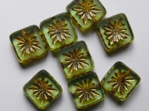 Peridot Travertin Gold Washed Squared Kiwi Table Cut