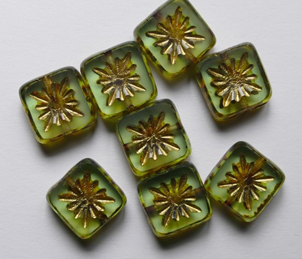 0100662 Peridot Travertin Gold Washed Squared Kiwi Table Cut Bead color 50500-86800-54302 Peridot Travertin Gold Washed Squared Kiwi Table Cut