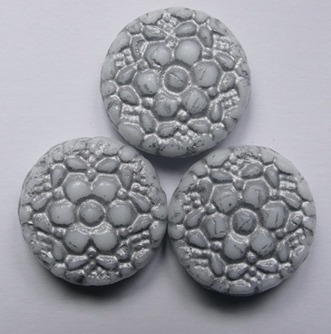 White Alabaster Silver Washed Vesna Flower Coin Beads