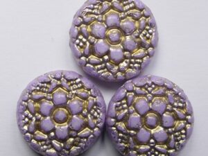 White Alabaster Lila Luster Gold Washed Vesna Flower Coin Beads