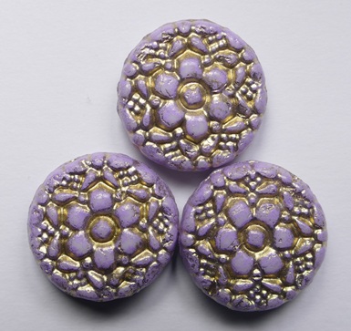 White Alabaster Lila Luster Gold Washed Vesna Flower Coin Beads