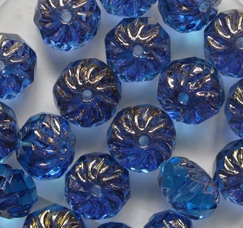 Aquamarine Bronze Crueller beads 5x8 mm