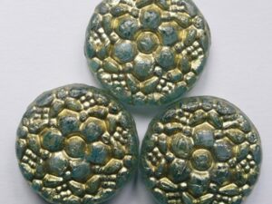 Crystal Turquoise Luster Gold Washed Vesna Flower Coin Beads