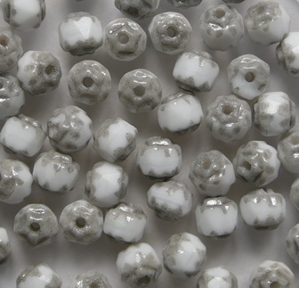 Chalk White Platinum Cathedral Facet beads 4 mm
