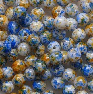 04-R-02010-48512 White Alabaster Blue-Orange Splatter Druk Round Glass beads 4 mm. 100 pc.