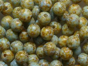 04-R-02010-86805-94308 White Alabaster Travertin Light Blue Washed druk round Glass beads 4 mm color 02010-86805-94308