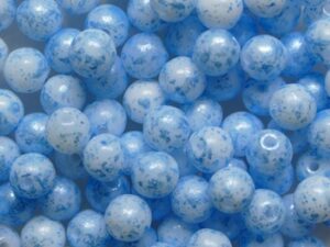 04-R-02010-94323 White Alabaster Aqua Splatter Druk Round Glass beads 4 mm