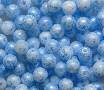 04-R-02010-94323 White Alabaster Aqua Splatter Druk Round Glass beads 4 mm. 100 pc.