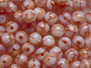 04-R-07924 Alabaster White Dark Orange Marble Druk Round Glass beads 4 mm