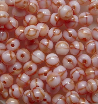 04-R-07924 Alabaster White Dark Orange Marble Druk Round Glass beads 4 mm