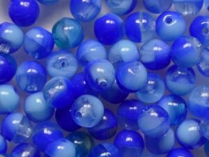 04-R-X1970 Mixed Blues Druk Round Glass beads 4 mm