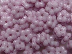 FN-02010-34306 White Alabaster Pink Stone Forget-Me-Not Czech Glass Flower Beads