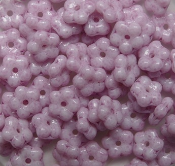 FN-02010-34306 White Alabaster Pink Stone Forget-Me-Not Czech Glass Flower Beads