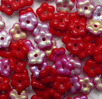 FN-93180-28701 Opaque Red AB Forget-Me-Not Czech Glass Flower Beads