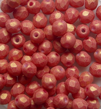 FP1-04-1002SWH Pacifica Strawberry Czech Glass Facet Firepolish 4mm color 1002SWH FP1-04-1002SWH Pacifica Strawberry Czech Glass Facet Firepolish 4mm