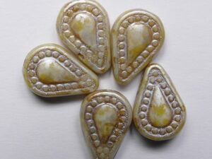White Alabaster Caraway Filigree Teardrop Glass bead