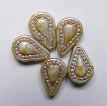 0040279 White Alabaster Caraway Filigree Teardrop Glass bead 14x10 mm color 02010-65321 White Alabaster Caraway Filigree Teardrop Glass bead