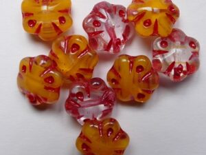 Crystal-Orange Melee Red Washed Folklore Flower Bead