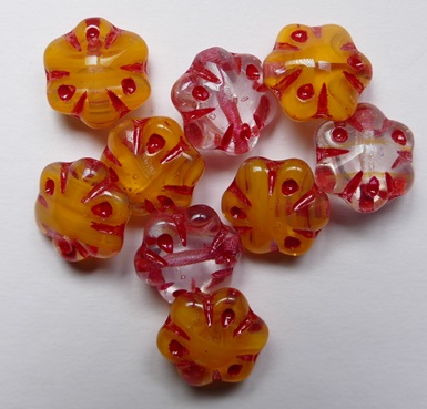 0060156 Crystal-Orange Melee Red Washed Folklore Flower Czech Glass bead 11 mm color R0912-54327 Crystal-Orange Melee Red Washed Folklore Flower Bead