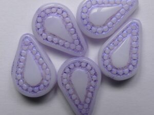 White Alabaster Plum Picasso Filigree Teardrop Glass bead