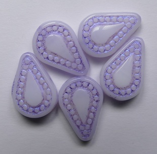 0080746 White Alabaster Plum Picasso Filigree Teardrop Glass bead 14x10 mm color 02010-43809 White Alabaster Plum Picasso Filigree Teardrop Glass bead