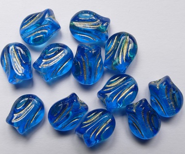 0090550 Dark Aquamarine Gold Washed Mini Tulip Bead 9×7 mm color 60040-54302 Dark Aquamarine Gold Washed Mini Tulip Bead