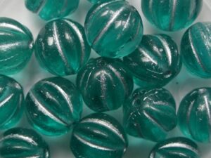 Teal Silver Striped Melon Beads 8 mm