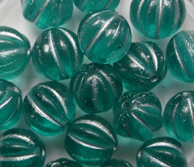 0090553 Teal Silver Striped Melon Beads 8 mm color 60200-54301 Teal Silver Striped Melon Beads 8 mm