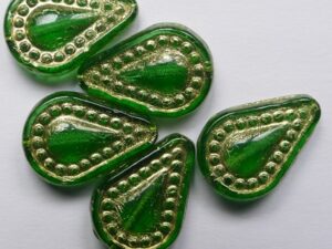 Green Emerald Gold Washed Filigree Teardrop Glass bead