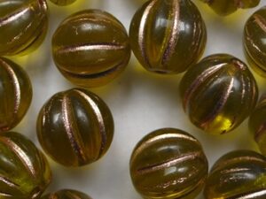 Dark Olivine Rose Gold Striped Melon Beads 8 mm