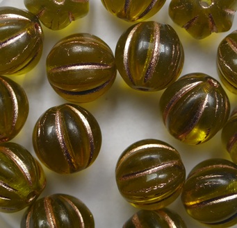 0100672 Dark Olivine Rose Gold Striped Melon Beads 8 mm color 50316-54318 Dark Olivine Rose Gold Striped Melon Beads 8 mm