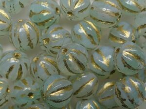 Light Azur Turquoise Cream Melee Gold Washed Melon Beads 6 mm