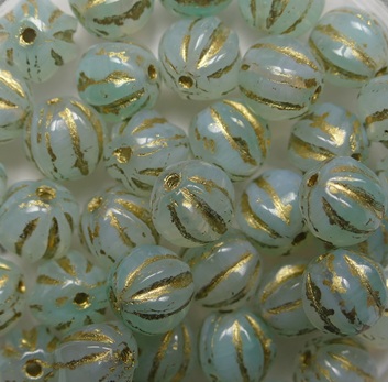 0100675 Light Azur Turquoise Cream Melee Gold Washed Melon Beads 6 mm color R2613-54302 Light Azur Turquoise Cream Melee Gold Washed Melon Beads 6 mm