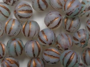 Matte Light Azur Turquoise Cream Melee Copper Washed Melon Beads 6 mm