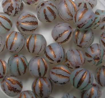 Matte Light Azur Turquoise Cream Melee Copper Washed Melon Beads 6 mm