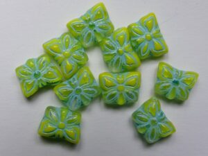 Opaque-Transparent Green Yellow Melee Aqua Washed Czech Glass Butterfly Beads