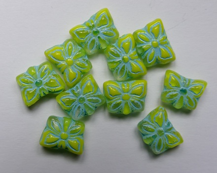0100678 Opaque-Transparent Green Yellow Melee Aqua Washed Czech Glass Butterfly Beads 9x7 mm color R0812-54308 Opaque-Transparent Green Yellow Melee Aqua Washed Czech Glass Butterfly Beads
