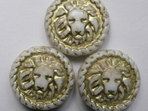 White Alabaster Gold Washed Lions Head Coin Beads
