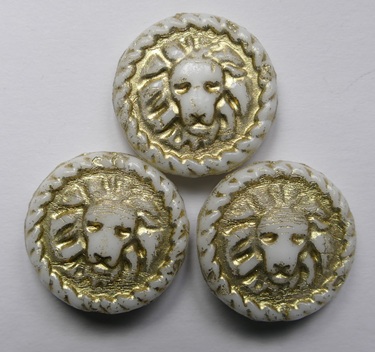 White Alabaster Gold Washed Lions Head Coin Beads