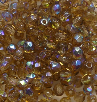 FP1-03-10230X Smoky Topaz AB Czech Glass Facet Firepolish 3mm