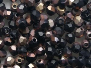 FP1-03-23980MC Matte Jet Capri Gold Czech Glass Facet Firepolish 3mm