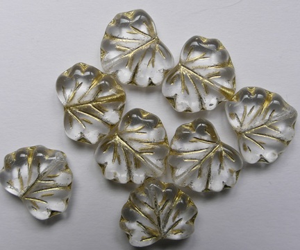 MPL-00030-54202 Crystal Gold Washed Maple Leaf Beads 15 Pc.