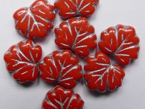 MPL-93149-54201 Dark Autumn Orange Silver Washed Maple Leaf Beads